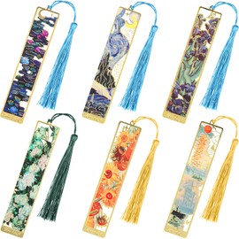 Neptniopllab 6 Pieces Metal Bookmarks with Tassels,Oil Painting Theme Golden Hollow Bookmark for Women Book Lovers Gift, Aesthetic Bookmark for Christmas Day Teacher Appreciation Birthday Gift