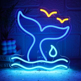 Folkive Whale Tail Neon Sign for Wall Decor Dimmable Blue Led Sign for Bedroom Funny Neon Light for Game Room Man Cave Bar Club Living Room Decor Party Decoration Gift for Kids Boys