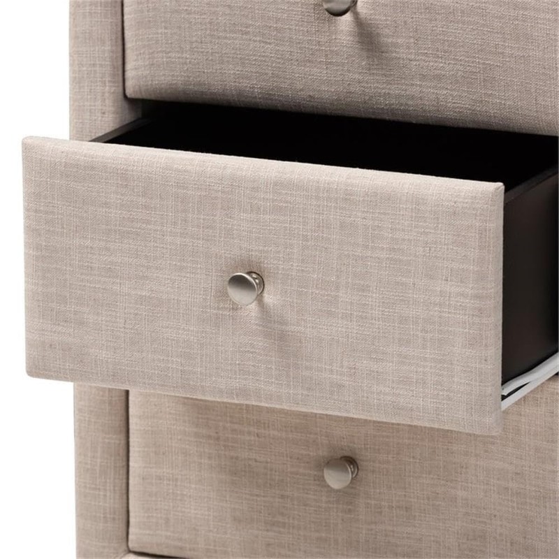 Baxton Studio Tessa 3 Drawer Fabric Upholstered Nightstand in Beige