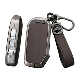 ontto 3/4 buttons Alloy Leather Key Fob Cover Fit for Kia Soul NQ5 Niro Xceed Sportage Stinger GT Proceed GT Smart Car Key Shell case keyring Key holder bag keychain protection accessories Brown B