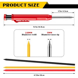 Sabary 10 Pcs Solid Carpenter Pencils with 60 Pcs 2.8mm Refills Long Nosed Deep Hole Mechanical Pencil Marker Construction Pencils with Built in Sharpener for Woodworking Drafting Architect Tool