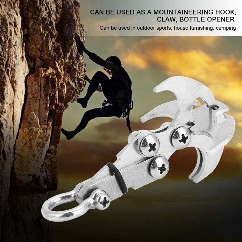 Akozon Grappling Hook, Claw Outdoor Survival Carabiner with Rope Tool