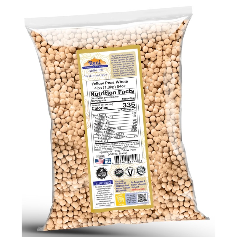 Rani Yellow Peas Whole, Dried (Vatana, Matar) 64oz (4lbs) 1.81kg