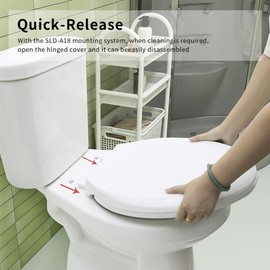 Premium Elongated Toilet Seat with Cover Quiet Close, Quick Release, Easy Installation Never Loosen Hinge, Slow Close Toilet Seat and Cover, Easy Cleaning-White Color (Elongated)
