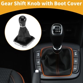 Partuto 5 Speed Manual Gear Shifter Knob with Cover No.6R0711113T - Car Shift Lever Knob - for VW Polo 2009-2014 Plastic Faux Leather Black Silver Tone - 1 Pc