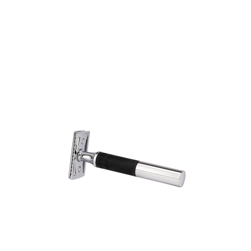 MÜHLE NEO Safety Razor, Rubber Grip Handle in black, Closed