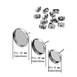 Alysee 50pcs(25pairs) Stainless Steel Stud Earring Cabochon Setting Flat Round Bezel Ear Studs Posts Blank Tray Base for DIY Earring Making, Tray: 10mm; Pin: 1mm, Silver Color