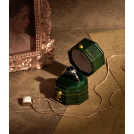 TAIMY Vintage Ring Box, Classical Victorian Style Mini Antique Ring Box, Handcrafted Small Keepsake Jewelry Box(Equilateral Octagon, Green)
