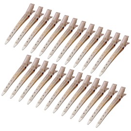 24 Packs Duck Bill Clips, Bantoye 3.35 Inches Rustproof Metal Alligator Curl Clips with Holes for Hair Styling, Hair Coloring, GS Brown