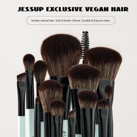 Jessup Juego de Brochas de Maquillaje 10pcs Brochas Maquillaje de Doble Punta para Base,Contorno,Rubor, Mezcla,Sombra de Ojos,Delineador de Ojos, Pincele Corrector de Cejas,Cian Brillante T500