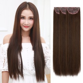 SARLA Long Straight Collar Wig, Set of 3, One Touch Hair Extension, Free Combination, 23.6 inches (60 cm), Clip Included, Easy to Install