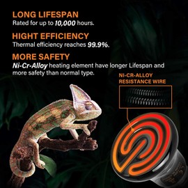 HealSmart Reptile Mini Heat Lamp 25W/50W Ceramic Heat Emitter, No Light Emitting Infrared Heat Bulbs for Amphibian Pet Brooder Coop Incubating Chicken
