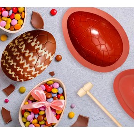 Kamehame Easter Egg Mold, Breakable Easter Egg Chocolate Mold, Large 3D Silicone Easter Egg Candy Mold with 1 Hammer for Easter Decorations, Dinosaur Eggs
