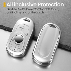 CTRINEWS for Buick Key Fob Cover with Upgraded Anti-lost Luxury Keychains, Fashionable Matte Metallic Silver Soft Case for Enclave Encore GX Tourx (6 buttons)(Silver, A)
