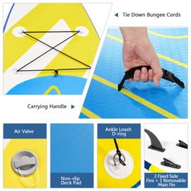 GYMAX Inflatable Stand Up Paddle Board, 10'/11' x 31" x 6" Lightweight SUP with Accessory Set, Backpack, Aluminum Paddle, Non-Slip Deck, 3 Fins, Leash & Repair Kit for Surfing Yoga Fish (Yellow, 11)