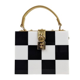 Black White Checkerboard Acrylic Clutch Purse Bag Women Box Evening Bags Acrylic Chain Crossbody Handbag(Stitching)