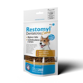 Restomyl Dentalcroc, Supporto nutrizionale, Migliora l'alito. Controlla e previene la Placca e il Tartaro dei Cani - Confezione con busta da 60 g