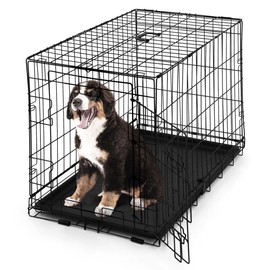 CAPHAUS Foldable Dog Crate Wire Metal Dog Kennel w/Leak-Proof Pan & Protecting Feet & Divider Panel, Single Door, Small, Medium & Large Dog Crate Indoor Wire Dog Cage, 30” New Version w/Single Door