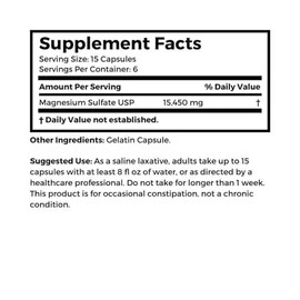 Dr Clark Store Sulfato de magnesio USP (sal de Epsom) 1030 mg, 100 cápsulas de gelatina para apoyo digestivo diario, alivio ocasional del estreñimient