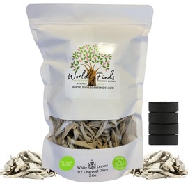 White Sage Clusters Loose Leaves with Charcoal Discs for Easy Burning, Smudging, Energy Cleansing, 100% Pure Organic & Sustainable (3 Oz, White Sage Leaves)