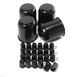 Rheedal 4Pcs Stainless Trailer Wheel Center Caps & 24Pcs Wheel Lug Nuts Kit, 3.19in Top Removable Push Through Matt Black Hub Cap with Matt Black 1/2-20 Lug Nuts, for Truck SUV RV Wheel Rim
