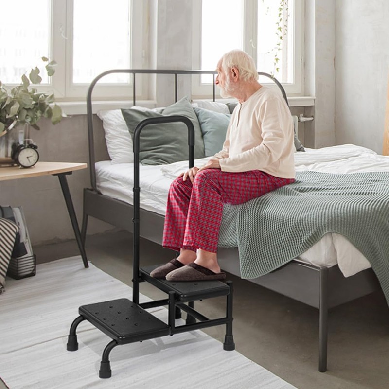 LUCKUP Step Stool with Handle, 2-Step Stools with Adjustable Handrail