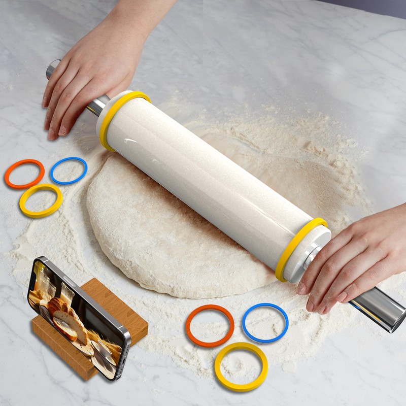 Mepple Marble Rolling Pin with Stainless Steel Handle for Fondant,