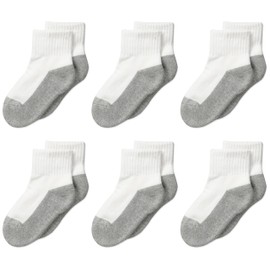 Jefferies Boys' Youth Seamless Sport Quarter, 6 Pk, White/Grey, X-Small