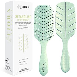 Detangler Brush by Fiora Naturals - 100% Bio-Friendly Detangling brush w/Ultra-Soft Bristles - Glide Through Tangles with Ease - For Curly, Fine, Black Natural, Women, Men, Kids - Dry and Wet Hair