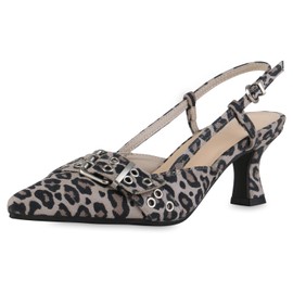 VAN HILL Women's Slings Pumps with Stiletto Heel Buckles, leopard, 36 EU