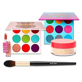 Juvia's Place The Color Bundle. The Warrior 3 + The Zulu + The Heroine Loose Highlighter + Wahala Shakara Mini Lip Gloss + Juvias Place Face Blending Brush. (Bundle Set)
