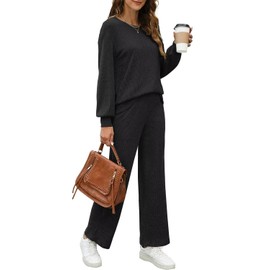WIHOLL Matching Sets for Women Dressy Casual Winter 2023 Loungewear Stretchy Black 2XL