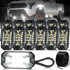 Aohler 12 Pods White Rock Lights for Trucks, 6500K Pure White, Super Bright LED Underglow Light, 10m Extension Wire, IP68 Waterproof for SUV UTV ATV RZR Car Boats