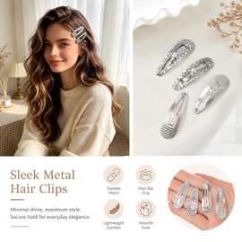 8Pcs Water Drop Metal Snap Hair Clips Textured Non Slip Barrettes