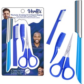Tijeras de bigote Kit de aseo Peine – Movember Travel Razor - Cortador de barba para hombre con borde recto de acero inoxidable para hombres después de color negro, cepillo para polvo de lavado de