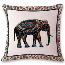 Umimiss Elephant Cushion Cover - Elephant Ornament, Elephant Gifts, Boho Cushion, Elephant Cushion Covers 45cm X 45cm, Southeast Asian Exotic Elephant Linen Pillowcase for Outdoor Car Home Sofa Decor