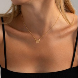 HANLI 14K Gold Plated Necklaces for Women Trendy - Butterfly Gold Necklace Dainty Pendant Womens Necklaces Simple Jewelry