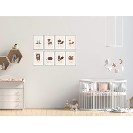 Woodland Nursery Decor, Set of eight 5x7" Woodland Animals Inspirational Wall Art, Cute Wall Art Prints for Nursery, Boys and Girls Room Decor, Bedroom, Playroom, Classroom and Baby Room Decor - Woodland theme nursery