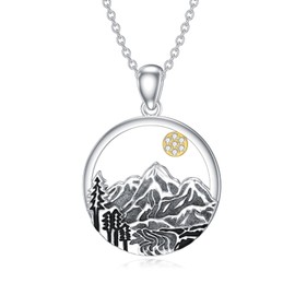 Diamond Mountains Nature Necklace for Women 925 Sterling Silver Sun Mountains Range Pendant Necklace Christmas Jewelry Gifts Nature Lovers and Climbers