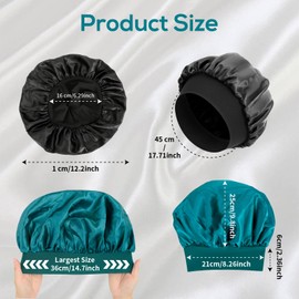 Romon Satin Hair Hat, Pack of 2, Silk Sleep Cap, Night Sleep Cap, Headwear, Soft Headwear, Adjustable Sleep Cap with Elastic Band for Women and Girls, Black and Peacock Blue