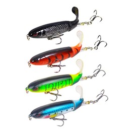 Nuguri Fishing Lure Set of 4 Wobblers Pencil Popper Wobbler Fishing Lure Set Artificial Bait with 2 Treble Hooks Rubber Fish Sea Fishing Bait Set Artificial Bait for Freshwater and Saltwater