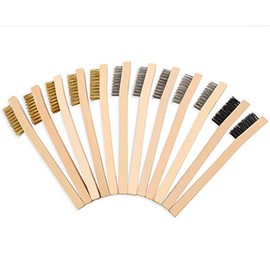 Wire Brush Set,Detailing Cleaning Wire Scratch Brush,Brass,Nylon,Stainless Steel Bristles with Wood Handle,Small,12-Piece
