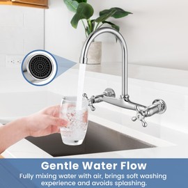 Airuida Chrome Polish Wall Mount Kitchen Faucet, Wall Mounted Commercial Sink 8 Inches Center Faucet, 360 Degree Swivel Spout with 2 Handles Commercial Kitchen Utility Laundry Sink Tap