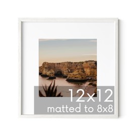 HAUS AND HUES Solid Oak 12”x12” Picture Frame Matted to 8”x8” - 12x12 Frame with Mat, 12x12 Picture Frame, White Picture Frame in 12 x 12, Square Picture Frame 12x12, 12 x 12 White Poster Frame