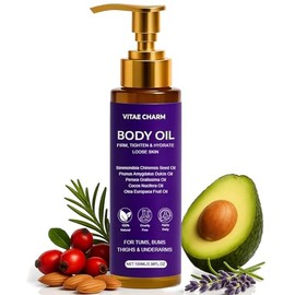Vitae Charm Body Firming Oil, Luxury Body Oil for Crepe Skin, 8 Natural Plant Cold-Pressed Oils, Deep Hydration & Moisturize, Firming Tightening & Hydrating Body Serum, Smooths Skin for Women