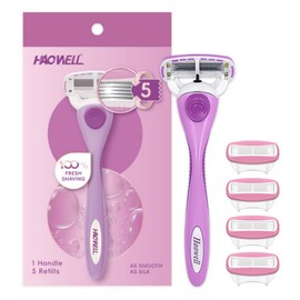 haowell Y zone hair removal self-care women's body hair removal 5-blade razor + 5 razor blades, 1 piece / haowell Y존 제모 셀프케어 여성용 바디 제모 5중날 면도기 + 면도날 5입, 1개