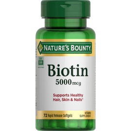 Nature’s Bounty Biotin Supplement, Supports Healthy Hair, Skin & Nails, 5000mcg, 72 Rapid Release Softgels