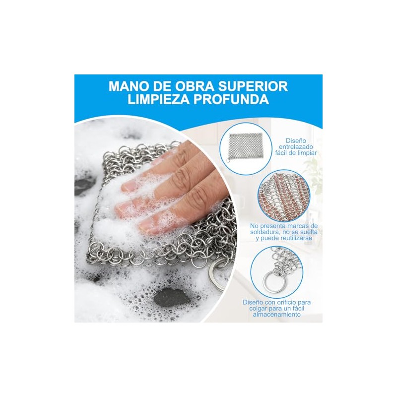 HETIE Esponja de Malla Acero Inoxidable, Limpiador Multipropósito Antióxido