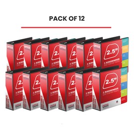 Officewerks 3 Ring Binder, Professional D Ring Binder 2.5 Inch, 12 Presentation Folder for Standard Pages 8.5 x 11 with Pockets, Crystal Clear View Black Binder (12 Pack)