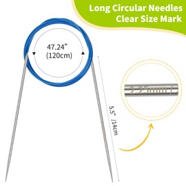 Coopay 2.25mm Circular Knitting Needles 120cm, Metal Circular Needles with Flexible Cable, Long Round Knitting Needles for Blankets Large Projects, Fixed Circle Knitting Pins for Arthritic Hands